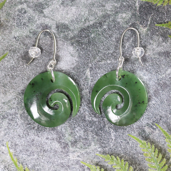 NZ Greenstone Koru Earrings Hapopo Pounamu