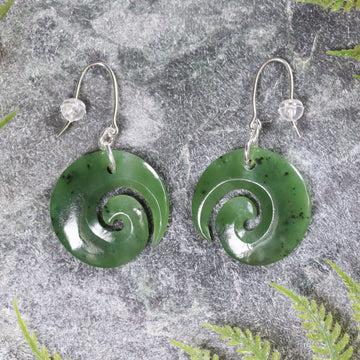 NZ Greenstone Koru Earrings Hapopo Pounamu