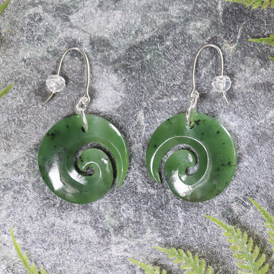 NZ Greenstone Koru Earrings Hapopo Pounamu