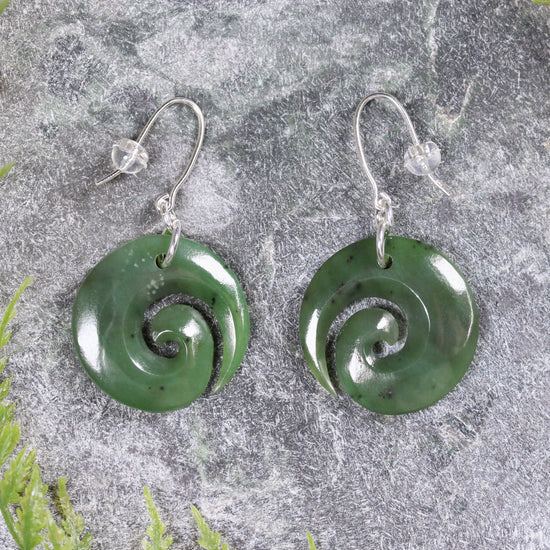 NZ Greenstone Koru Earrings Hapopo Pounamu