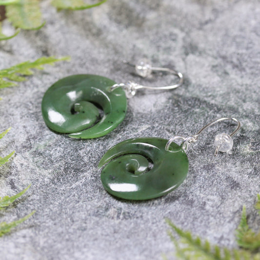NZ Greenstone Koru Earrings Hapopo Pounamu