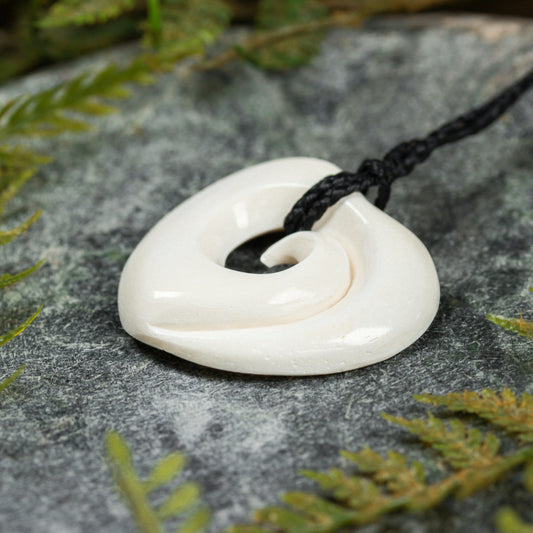 NZ Bone Medium Koru Heart Pendant (BT521)