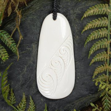 NZ Bone Large Roimata with Koru Pendant (BP824)