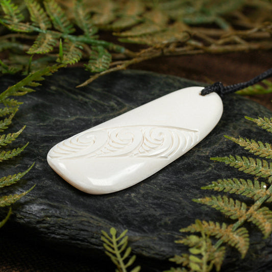 NZ Bone Large Roimata with Koru Pendant (BP824)