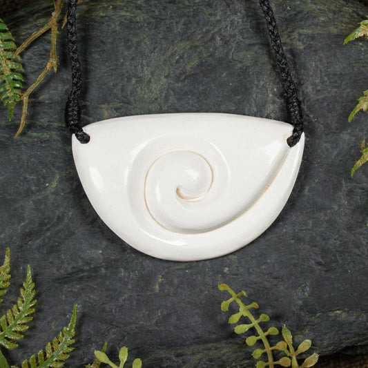 Bone Medium Breastplate or Shield with Koru Pendant (BP813)