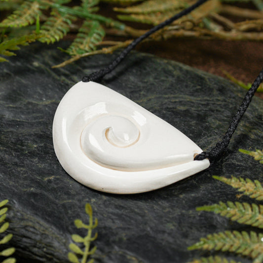 Bone Medium Breastplate or Shield with Koru Pendant (BP813)