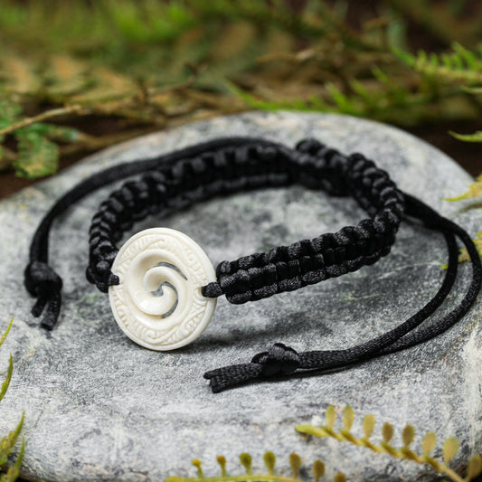 Bone Adjustable Cord Koru Bracelet (BN510)