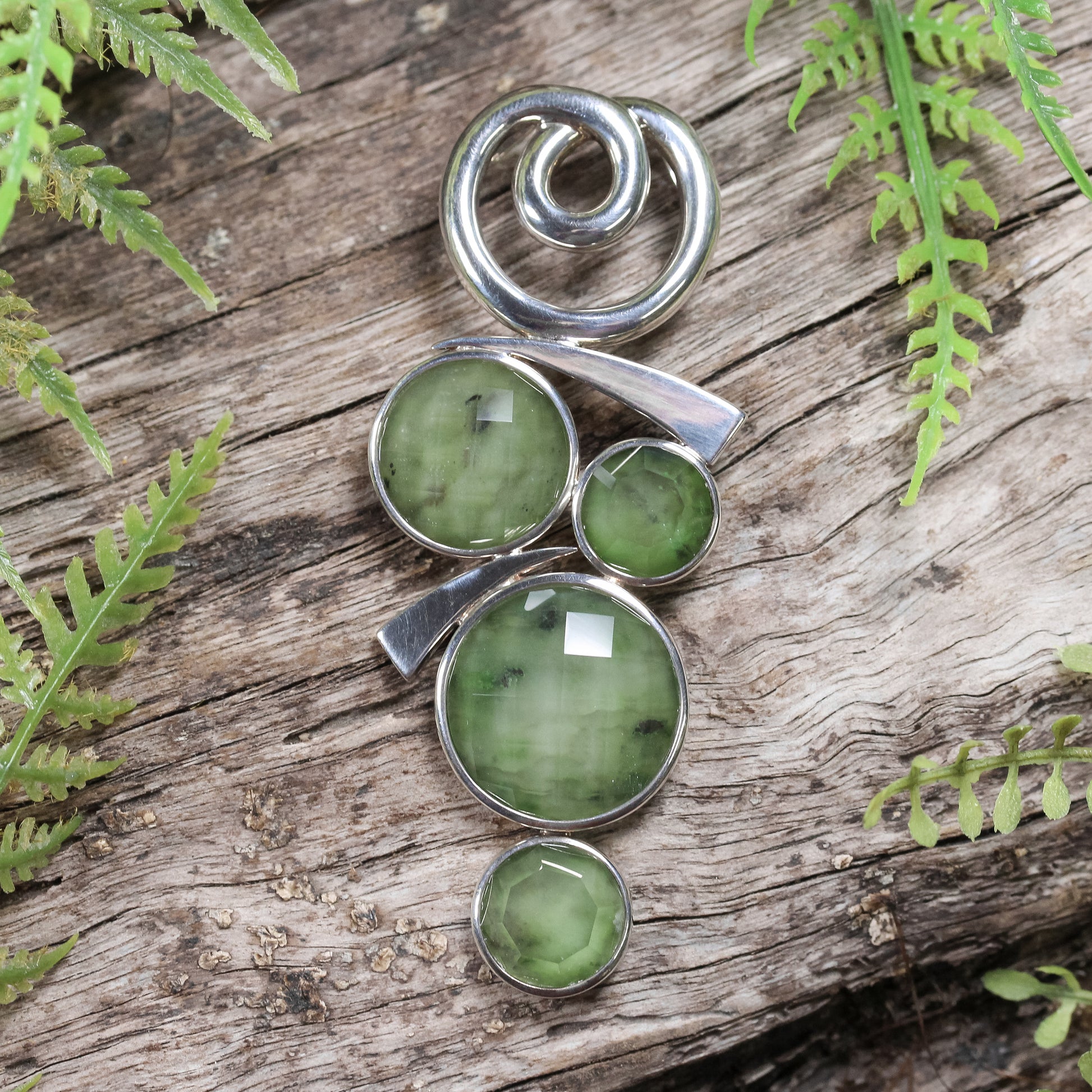 NZ Greenstone Large Sterling Silver Pendant