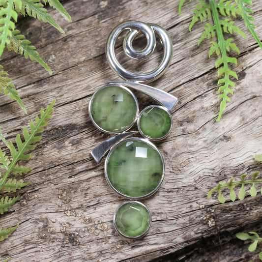 NZ Greenstone Large Sterling Silver Pendant
