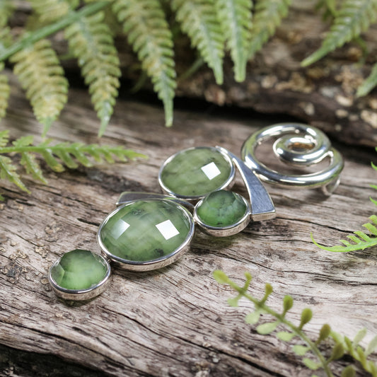NZ Greenstone Large Sterling Silver Pendant