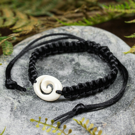 Bone Adjustable Cord Koru Bracelet (BN509)