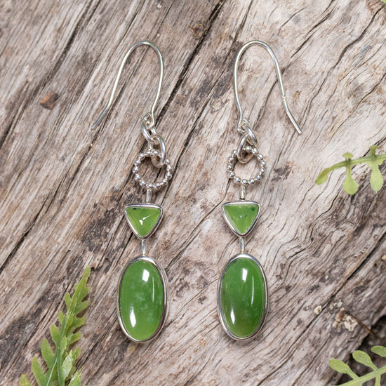 NZ Greenstone Medium Drop Earrings Hapopo Pounamu