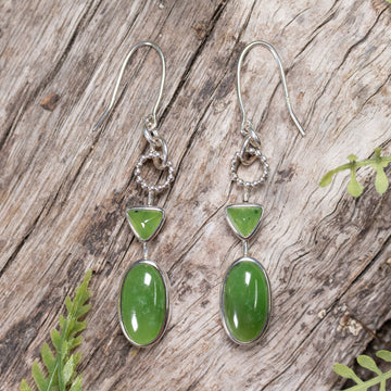 NZ Greenstone Medium Drop Earrings Hapopo Pounamu