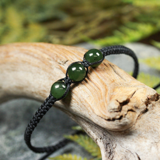 NZ Greenstone Adjustable Beaded Cord Bracelet (BT543) Kawakawa Pounamu