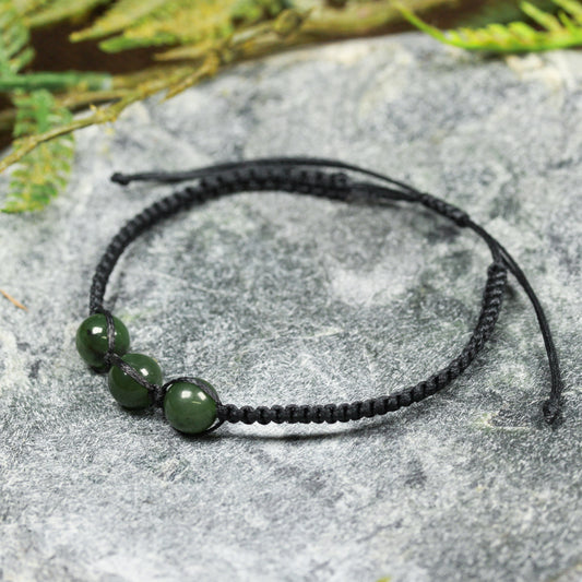 NZ Greenstone Adjustable Beaded Cord Bracelet (BT543) Kawakawa Pounamu