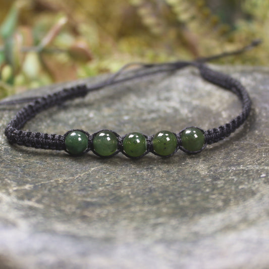 NZ Greenstone Adjustable Beaded Cord Bracelet Kawakawa Pounamu