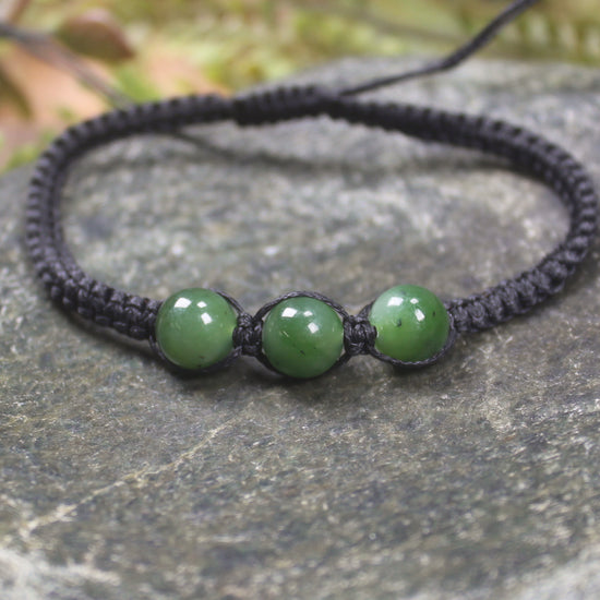 NZ Greenstone Adjustable Beaded Cord Bracelet Hapopo Pounamu