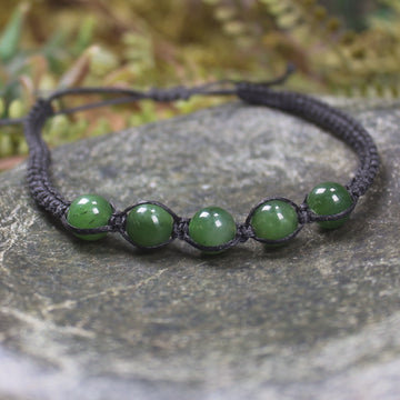 NZ Greenstone Adjustable Beaded Cord Bracelet Hapopo Pounamu