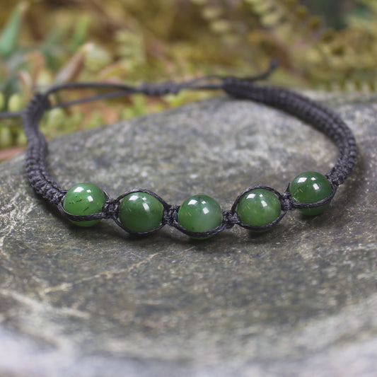 NZ Greenstone Adjustable Beaded Cord Bracelet Hapopo Pounamu