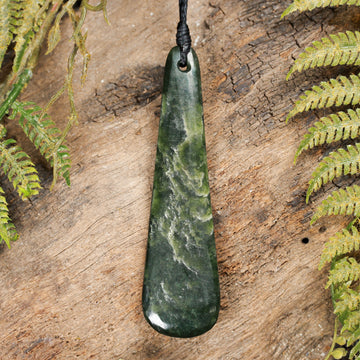 NZ Greenstone Large Freeform Roimata Pendant (BT623) Kawakawa Pounamu