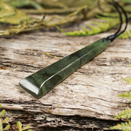 NZ Greenstone Medium Freeform Toki Pendant (BT630) Rimu Pounamu