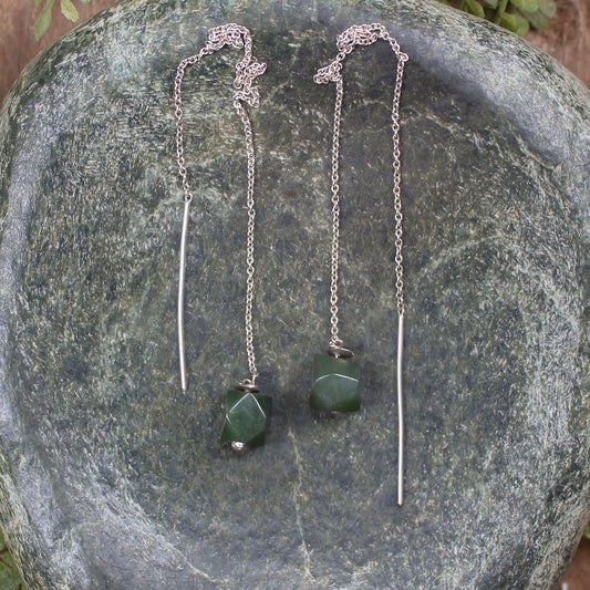 Threaded Styled Earrings carved from Kawakawa Pounamu - NZ Greenstone