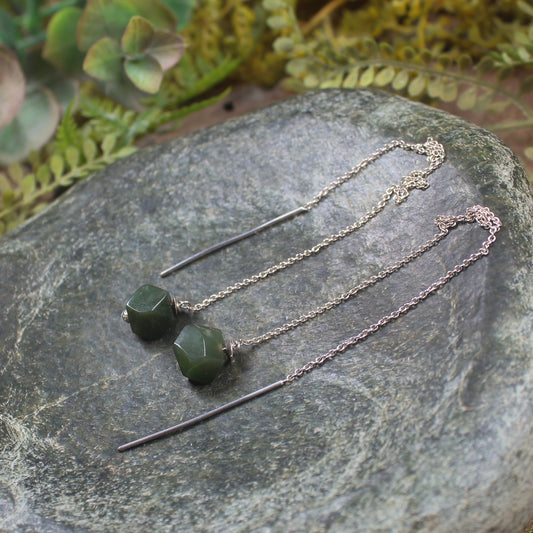 Threaded Styled Earrings carved from Kawakawa Pounamu - NZ Greenstone