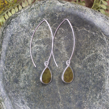 Roimata or Teardrop earrings carved from Rimu Pounamu - NZ Greenstone