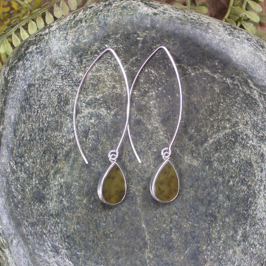 Roimata or Teardrop earrings carved from Rimu Pounamu - NZ Greenstone
