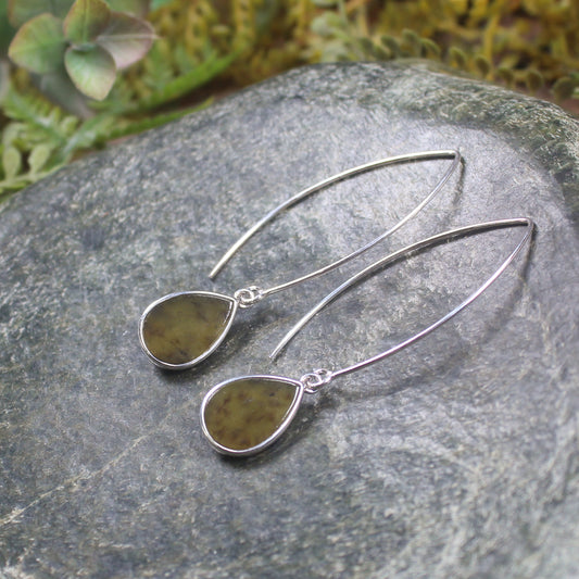 Roimata or Teardrop earrings carved from Rimu Pounamu - NZ Greenstone
