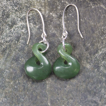 Twist Earrings carved from Hapopo Pounamu - NZ Greenstone