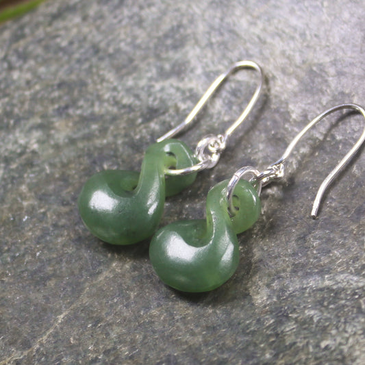 Twist Earrings carved from Hapopo Pounamu - NZ Greenstone