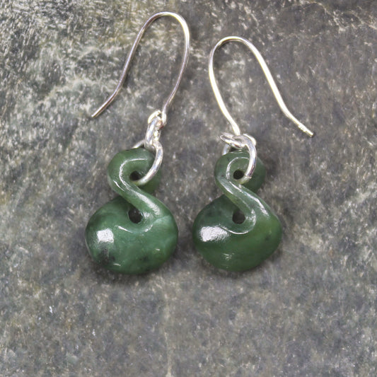 Twist Earrings carved from Hapopo Pounamu - NZ Greenstone