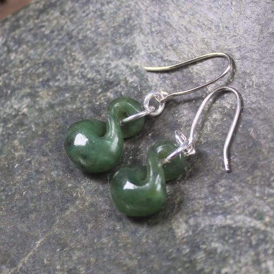 Twist Earrings carved from Hapopo Pounamu - NZ Greenstone
