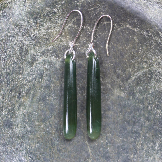 Roimata or Teardrop earrings carved from Kawakawa Pounamu - NZ Greenstone