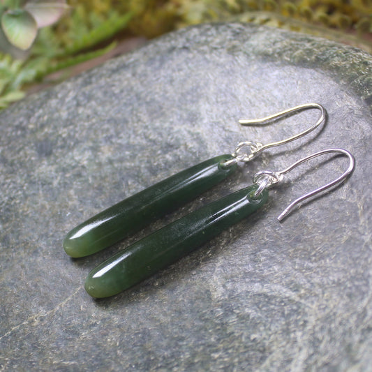 Roimata or Teardrop earrings carved from Kawakawa Pounamu - NZ Greenstone