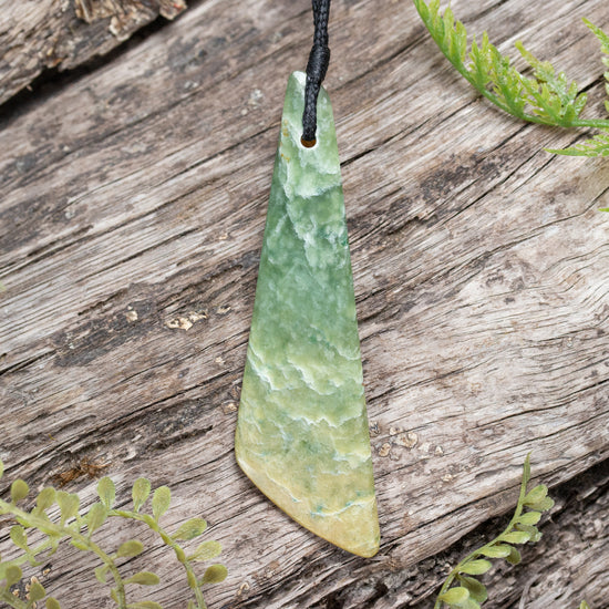 NZ Greenstone Medium Freeform Toki Pendant Flower Jade Pounamu
