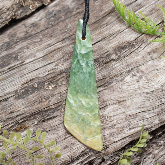 NZ Greenstone Medium Freeform Toki Pendant Flower Jade Pounamu
