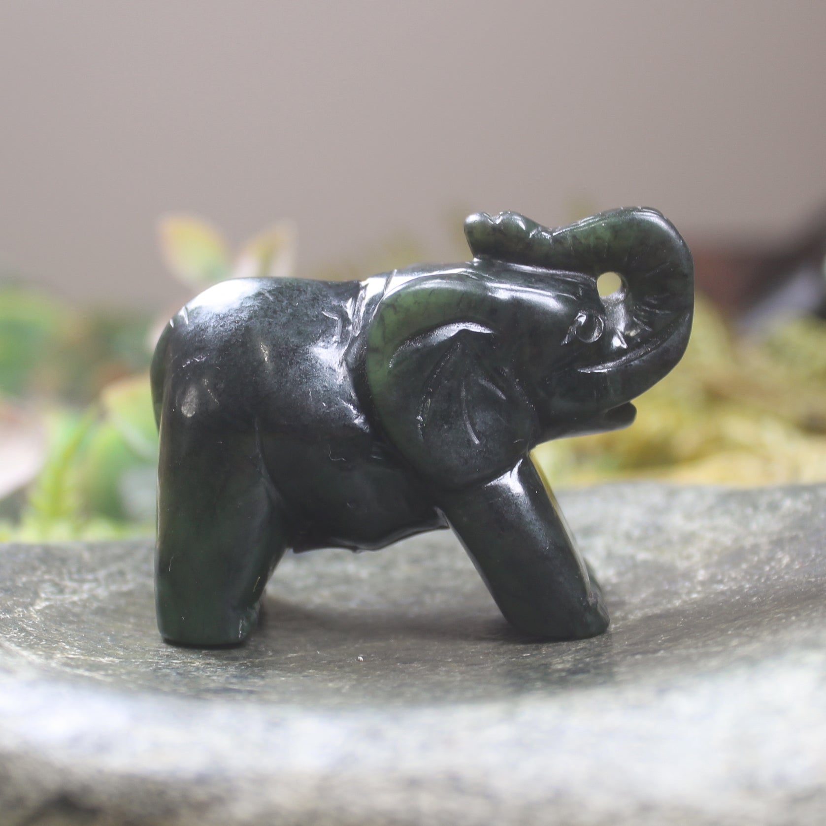 Kawakawa Pounamu Elephant Sculpture