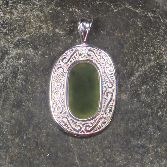 Hapopo Pounamu pendant set in Sterling Silver - NZ Greenstone