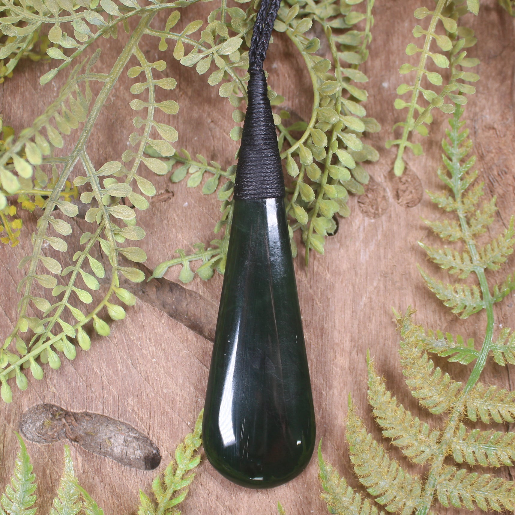 Roimata or Teardop with Koru carved from Kawakawa Pounamu - NZ Greenstone