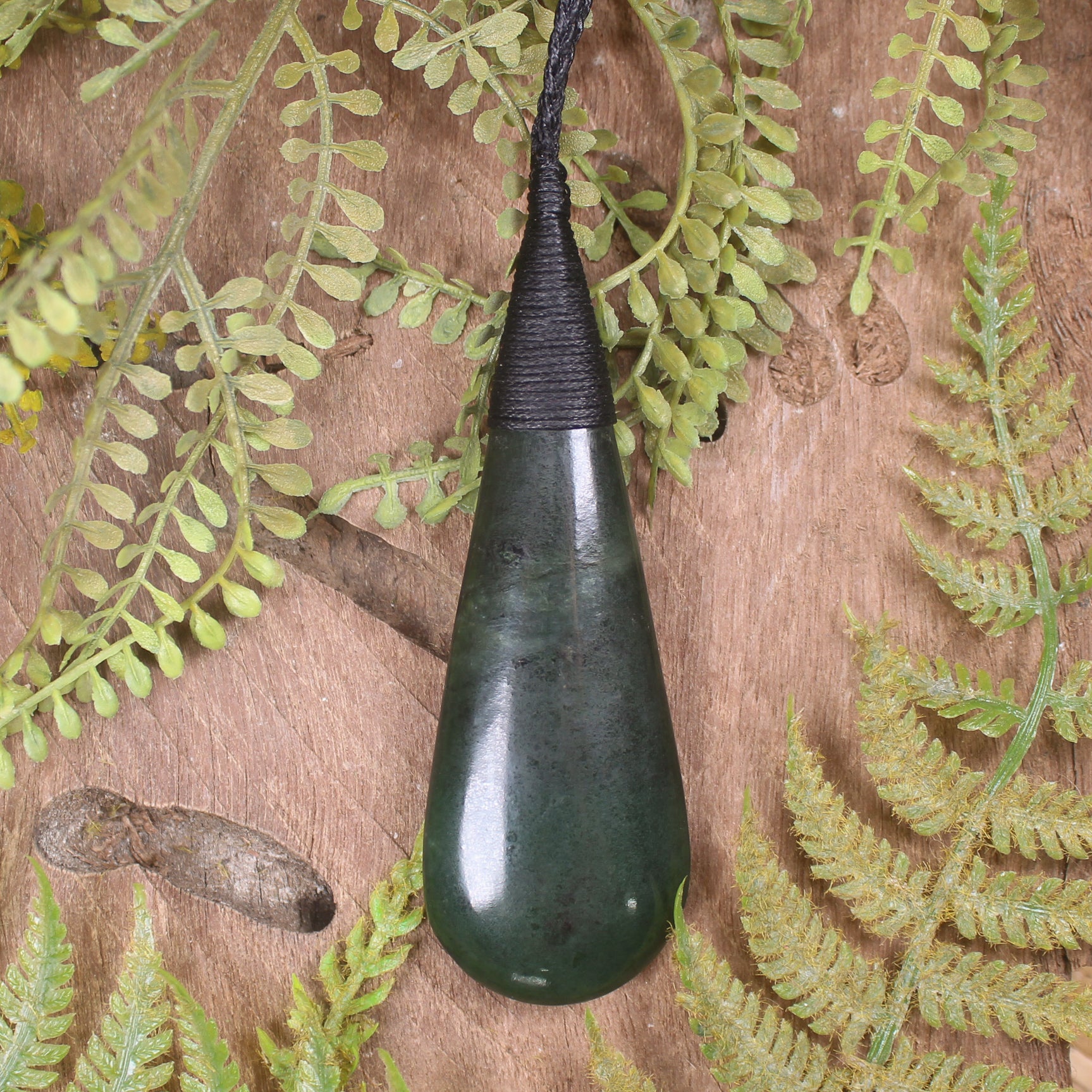 Roimata or Teardop with Koru carved from Kawakawa Pounamu - NZ Greenstone