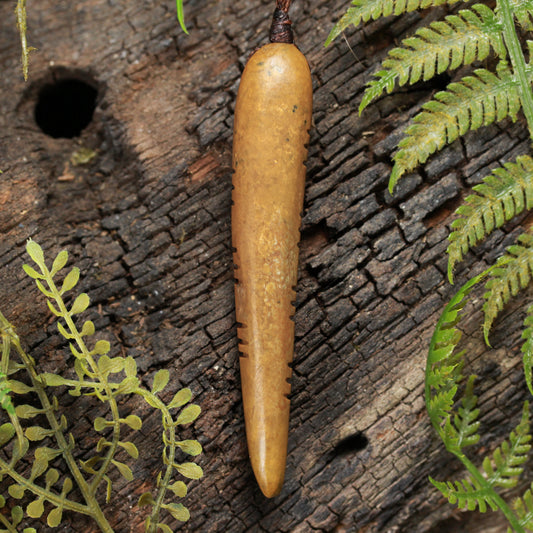 NZ Greenstone Large Freeform Niho Taniwha Tooth Pendant (BW390) Flower Jade Pounamu