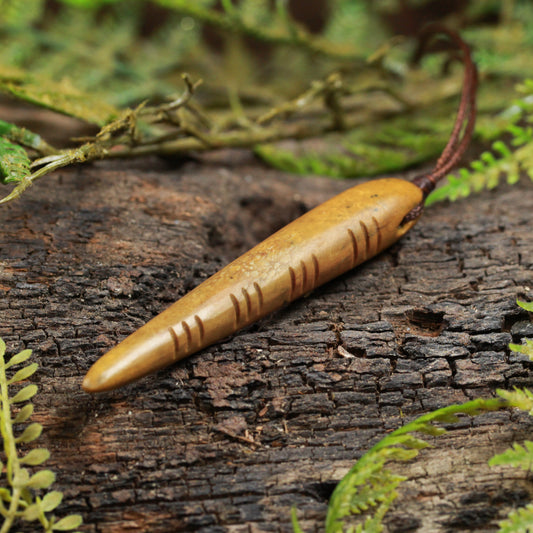 NZ Greenstone Large Freeform Niho Taniwha Tooth Pendant (BW390) Flower Jade Pounamu