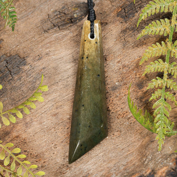 NZ Greenstone Medium Freeform Toki Pendant (BT694) Flower Jade Pounamu
