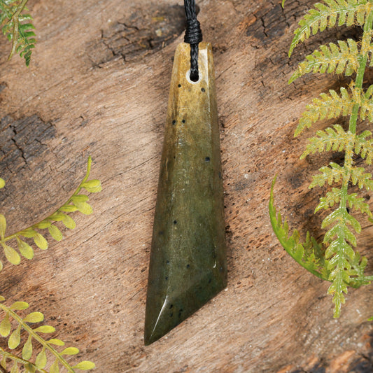 NZ Greenstone Medium Freeform Toki Pendant (BT694) Flower Jade Pounamu