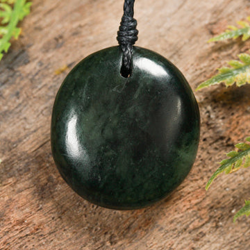 NZ Greenstone Medium Freeform Porowhita Pendant (BT720) Kawakawa Pounamu