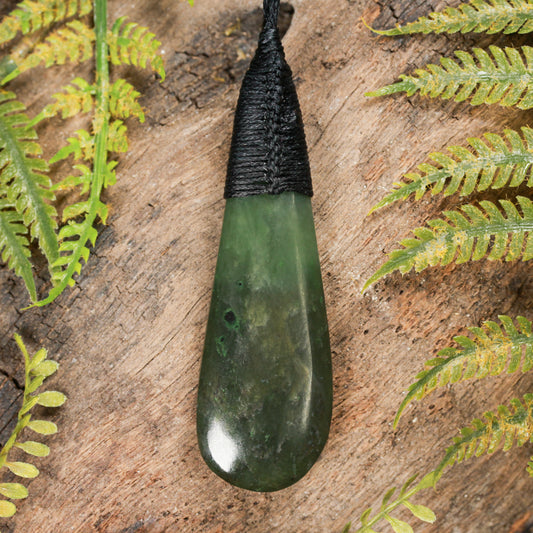 NZ Greenstone Medium Freeform Roimata Pendant (BT731) Rimu Pounamu