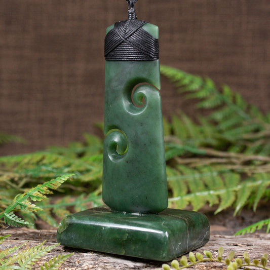 NZ Greenstone Toki with Koru Sculpture (CB549) Hapopo Pounamu