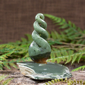 NZ Greenstone Twist Sculpture (CB550) Flower Jade Pounamu